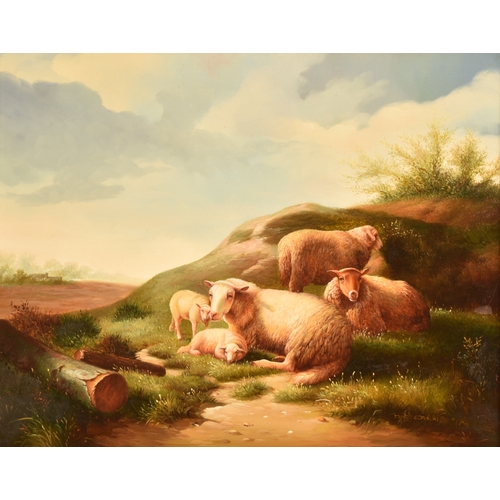 261 - After Thomas Sidney Cooper (British, 1803-1902)an idyllic scene of sheep grazing in a landscape besi... 