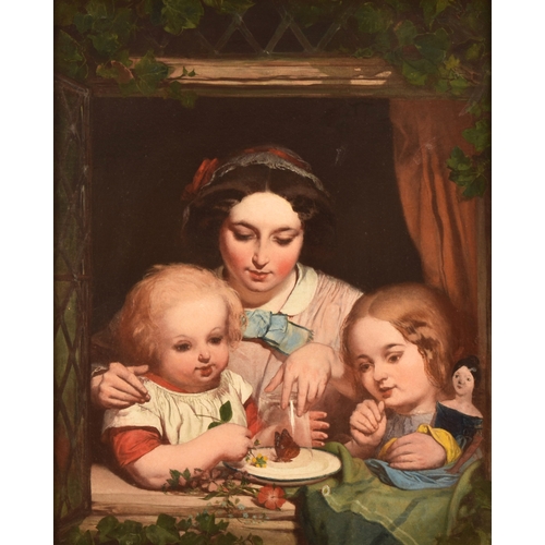 262 - Alfred Hunt (19th century)The Butterfly, a scene of a mother and two children inspecting a butterfly... 