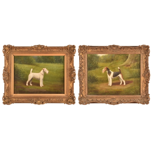 263 - Henry Crowther (British c. 1905-1939)A pair of portraits of Wire Fox Terrier dogs, in landscapes, ea... 