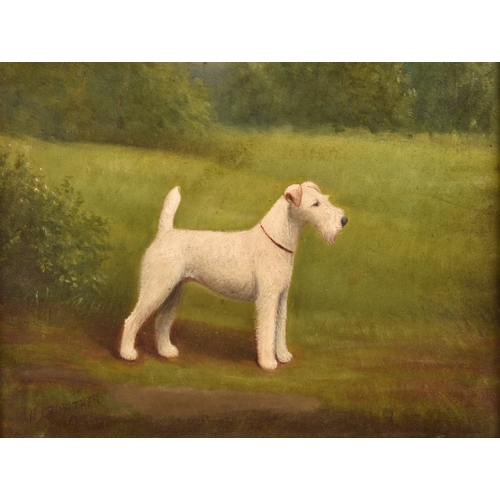 263 - Henry Crowther (British c. 1905-1939)A pair of portraits of Wire Fox Terrier dogs, in landscapes, ea... 