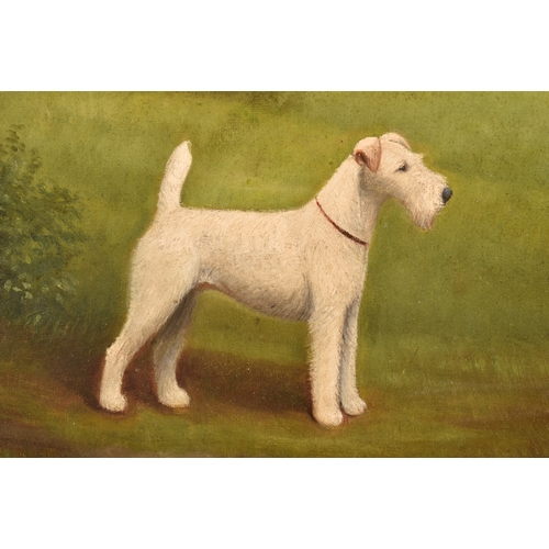 263 - Henry Crowther (British c. 1905-1939)A pair of portraits of Wire Fox Terrier dogs, in landscapes, ea... 