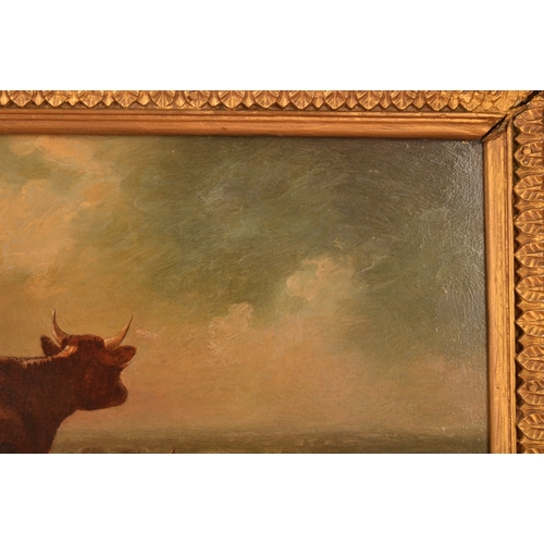 265 - Two gilt framed paintingscomprising a scene of cows in a landscape, oil on panel, 37 x 26 cm; and a ... 