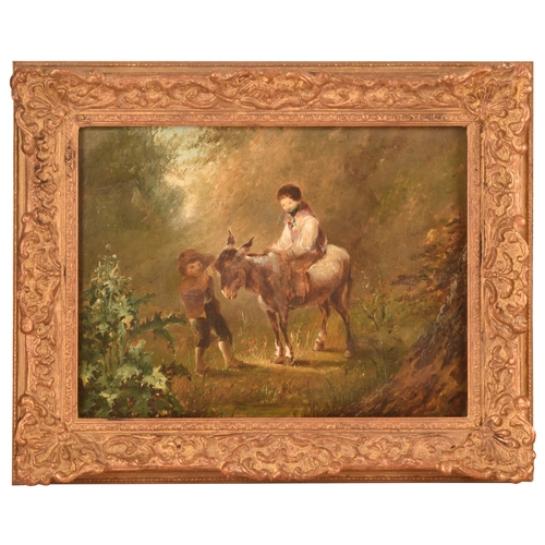 265 - Two gilt framed paintingscomprising a scene of cows in a landscape, oil on panel, 37 x 26 cm; and a ... 