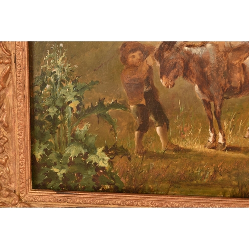 265 - Two gilt framed paintingscomprising a scene of cows in a landscape, oil on panel, 37 x 26 cm; and a ... 