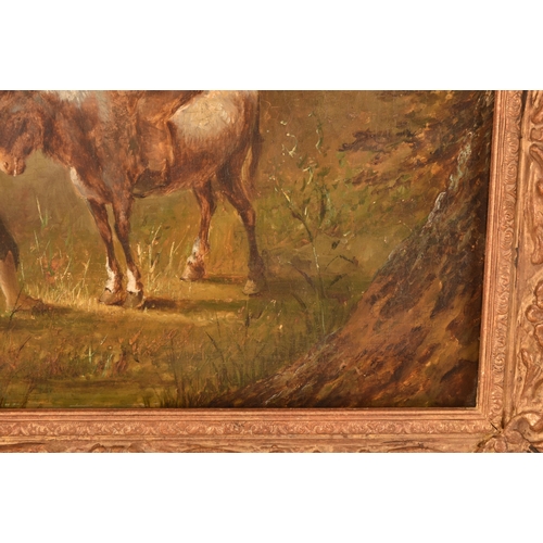 265 - Two gilt framed paintingscomprising a scene of cows in a landscape, oil on panel, 37 x 26 cm; and a ... 