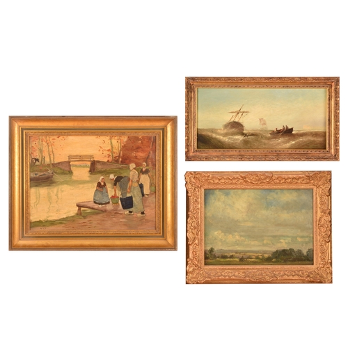 266 - A group of three gilt framed paintingscomprising: 'Morning Wreck in the Channel', a seascape, inscri... 