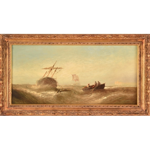 266 - A group of three gilt framed paintingscomprising: 'Morning Wreck in the Channel', a seascape, inscri... 