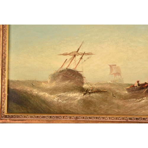 266 - A group of three gilt framed paintingscomprising: 'Morning Wreck in the Channel', a seascape, inscri... 