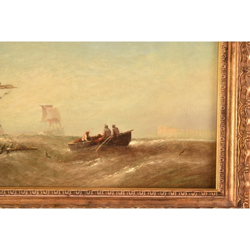 266 - A group of three gilt framed paintingscomprising: 'Morning Wreck in the Channel', a seascape, inscri... 