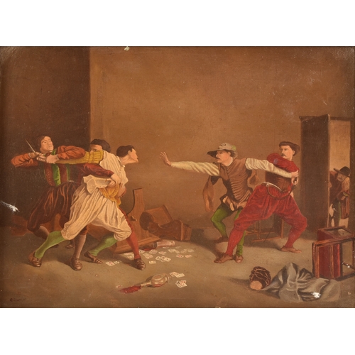 268 - George Jewitt (19th century)The Brawl, an interior scene with figures trying to stop a fight, oil on... 