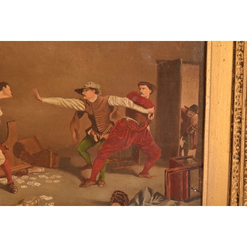 268 - George Jewitt (19th century)The Brawl, an interior scene with figures trying to stop a fight, oil on... 