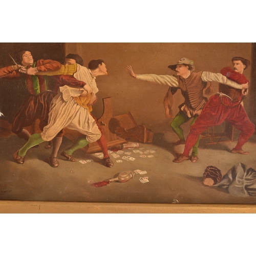 268 - George Jewitt (19th century)The Brawl, an interior scene with figures trying to stop a fight, oil on... 