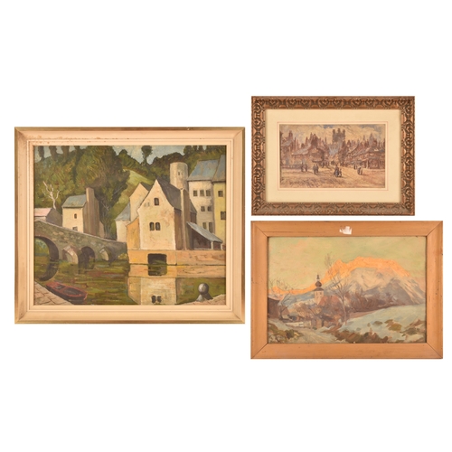 270 - Early 20th century Continental Schoola scene of buildings in Marseilles, inscribed verso, oil on can... 