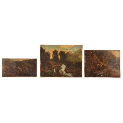 271 - 19th century Continental Schoola group of three small unframed landscapes, depicting figures fishing... 