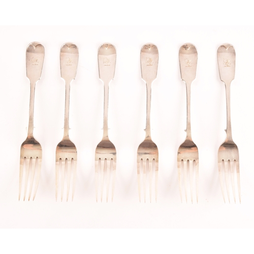 186 - A set of six Victorian large silver dinner forks, hallmarked London 1875, by H J Lias & Son (Hen... 