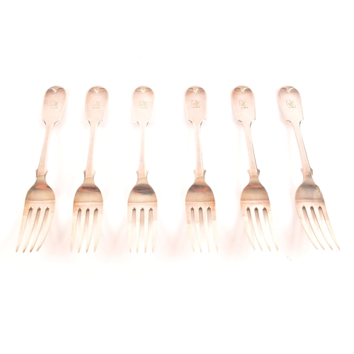 186 - A set of six Victorian large silver dinner forks, hallmarked London 1875, by H J Lias & Son (Hen... 