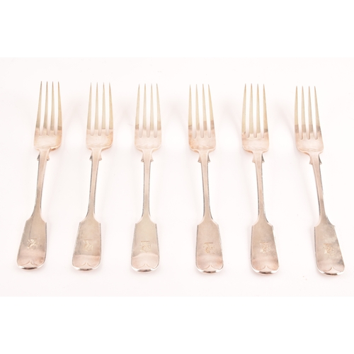 186 - A set of six Victorian large silver dinner forks, hallmarked London 1875, by H J Lias & Son (Hen... 