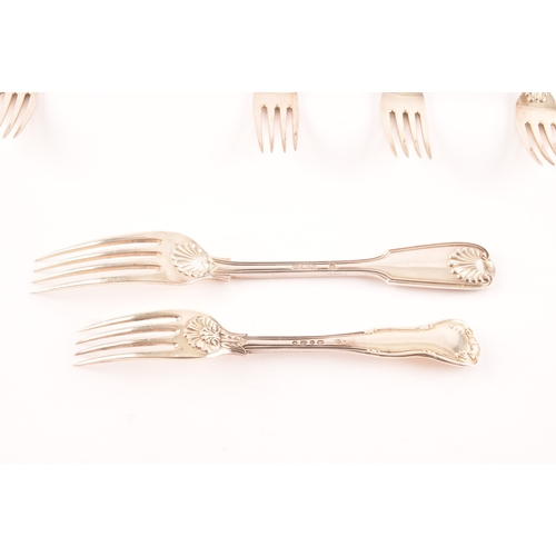 188 - A group of Victorian silver shell pattern forks, comprising six large forks hallmarked London 1899 b... 