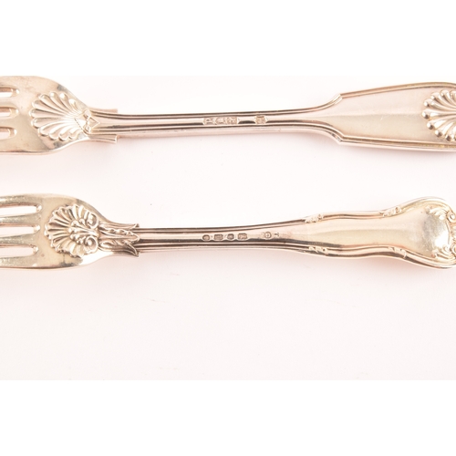 188 - A group of Victorian silver shell pattern forks, comprising six large forks hallmarked London 1899 b... 