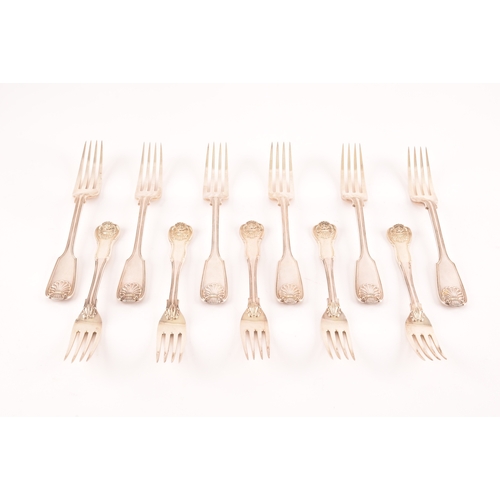 188 - A group of Victorian silver shell pattern forks, comprising six large forks hallmarked London 1899 b... 