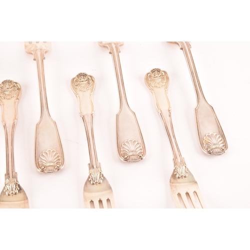 188 - A group of Victorian silver shell pattern forks, comprising six large forks hallmarked London 1899 b... 