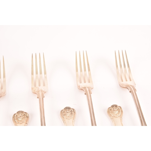 188 - A group of Victorian silver shell pattern forks, comprising six large forks hallmarked London 1899 b... 