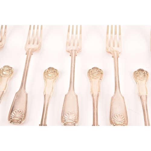 188 - A group of Victorian silver shell pattern forks, comprising six large forks hallmarked London 1899 b... 