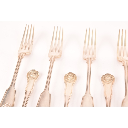 188 - A group of Victorian silver shell pattern forks, comprising six large forks hallmarked London 1899 b... 