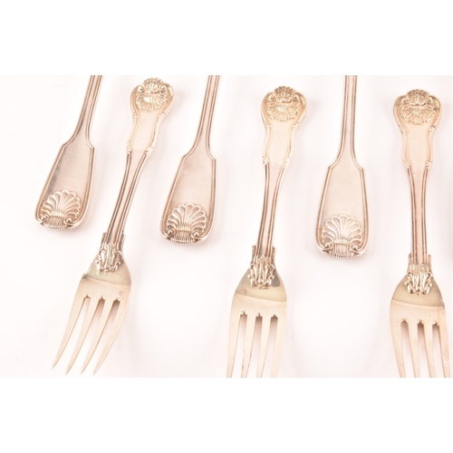 188 - A group of Victorian silver shell pattern forks, comprising six large forks hallmarked London 1899 b... 