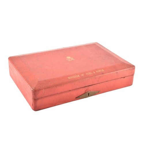 294 - A George VI red leather ministerial despatch box the lid embossed in gilt letters 'MINISTER OF FUEL ... 