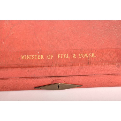 294 - A George VI red leather ministerial despatch box the lid embossed in gilt letters 'MINISTER OF FUEL ... 