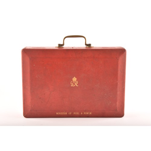 294 - A George VI red leather ministerial despatch box the lid embossed in gilt letters 'MINISTER OF FUEL ... 