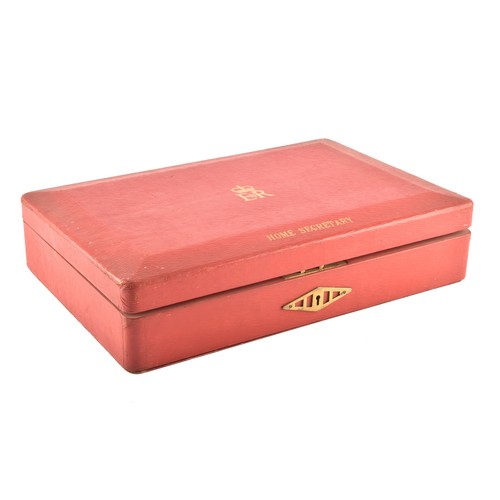 299 - An Elizabeth II red leather despatch box 'Home Secretary' by Barrow Hepburn & Gale Ltd, the lid ... 