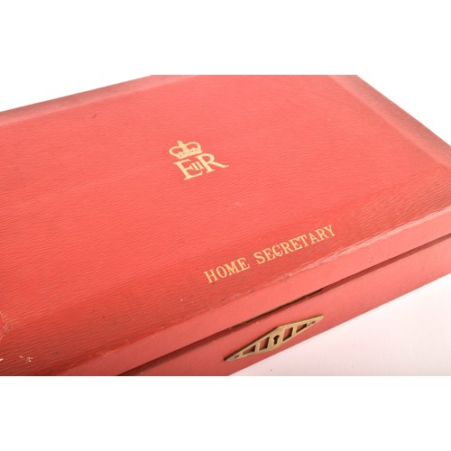 299 - An Elizabeth II red leather despatch box 'Home Secretary' by Barrow Hepburn & Gale Ltd, the lid ... 