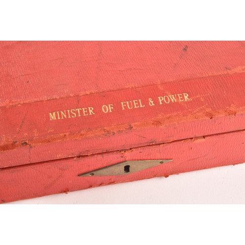 296 - A George VI red leather ministerial despatch box the lid embossed in gilt letters 'MINISTER OF FUEL ... 