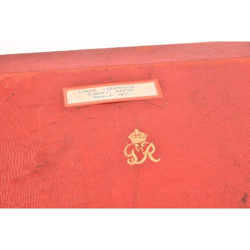 296 - A George VI red leather ministerial despatch box the lid embossed in gilt letters 'MINISTER OF FUEL ... 