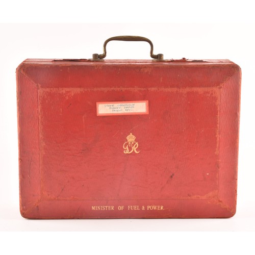 296 - A George VI red leather ministerial despatch box the lid embossed in gilt letters 'MINISTER OF FUEL ... 