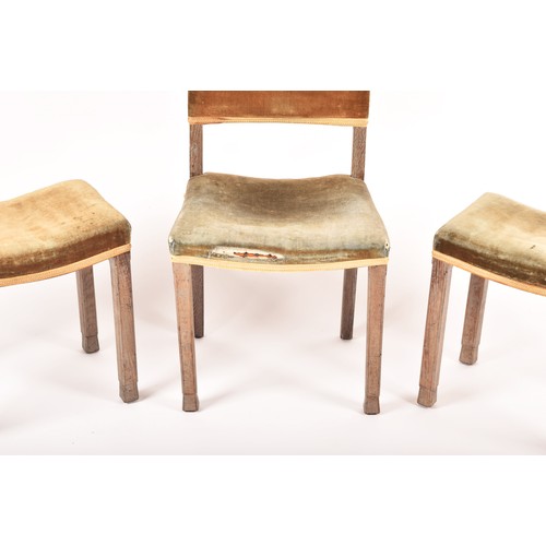 291 - A George VI limed oak and velvet upholstered 1937 Coronation chair and a pair of coronation stools, ... 