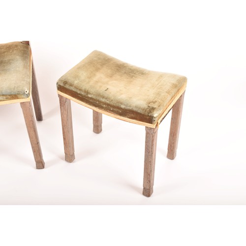 291 - A George VI limed oak and velvet upholstered 1937 Coronation chair and a pair of coronation stools, ... 