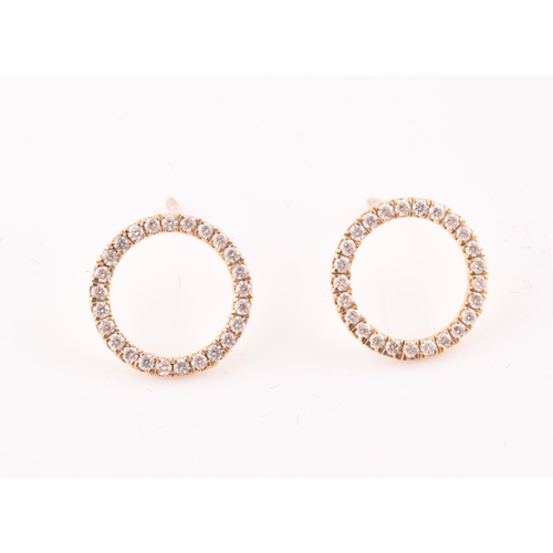 110 - A pair of 14ct white gold and diamond halo hoop earrings, approximately 12 mm diameter, 1.2 grams co... 