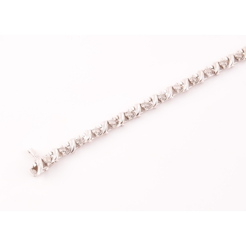 111 - A 14ct white gold and diamond line bracelet, the articulated links set with round brilliant-cut diam... 