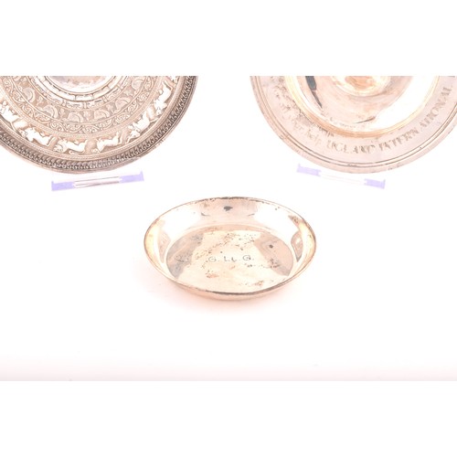 193 - Political Interest. Three presentation silver dishes, Comprising an Indian white metal dish engraved... 