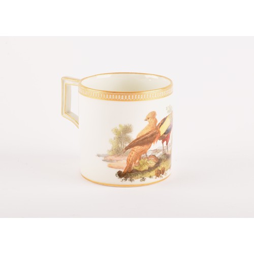 308 - A Meissen coffee can, c.1800, painted with a scene of a golden pheasant cock and hen bird in a lands... 