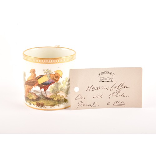 308 - A Meissen coffee can, c.1800, painted with a scene of a golden pheasant cock and hen bird in a lands... 