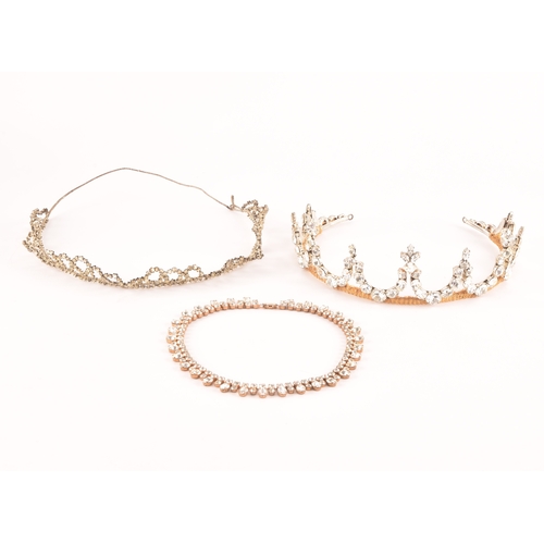 120 - A mid 20th century paste stone dress tiara, with gold mesh and paste stones set on a silver coloured... 