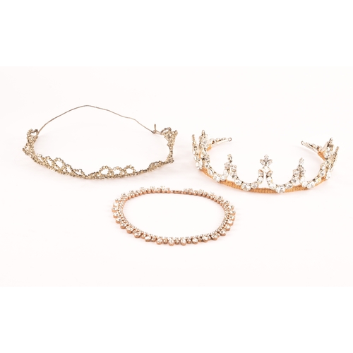 120 - A mid 20th century paste stone dress tiara, with gold mesh and paste stones set on a silver coloured... 