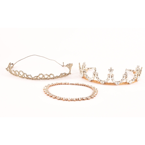 120 - A mid 20th century paste stone dress tiara, with gold mesh and paste stones set on a silver coloured... 