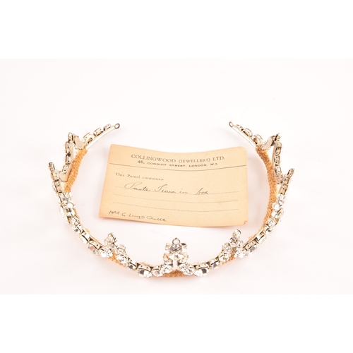 120 - A mid 20th century paste stone dress tiara, with gold mesh and paste stones set on a silver coloured... 