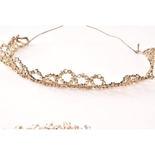 120 - A mid 20th century paste stone dress tiara, with gold mesh and paste stones set on a silver coloured... 