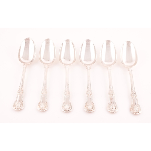 198 - A set of six William IV Queens Anthemion pattern silver serving spoons, hallmarked London 1832 by Wi... 